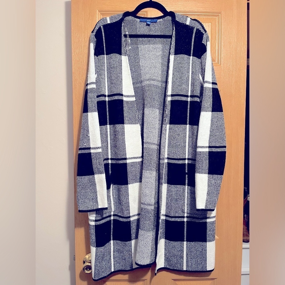 Apt 9 Black and White Plaid Duster Cardigan